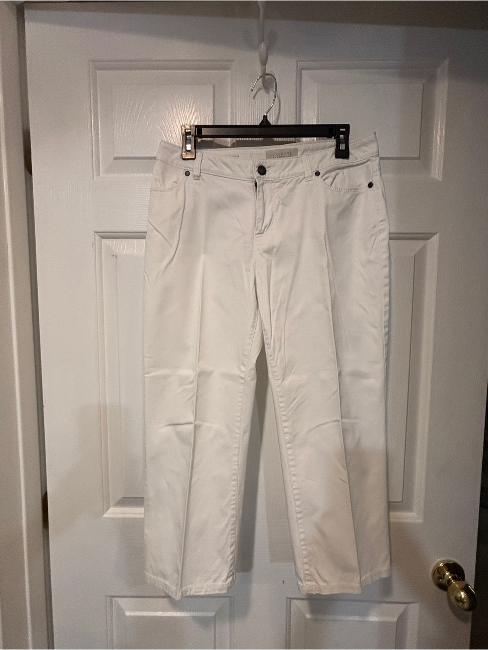 Talbots White Cropped Straight-Leg Pants with Front Crease